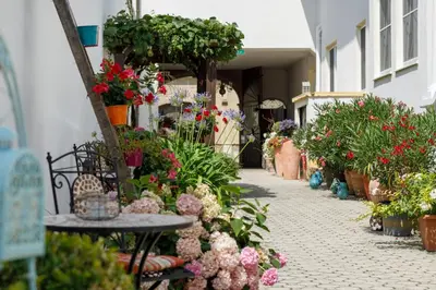 Ein Garten an der Unterkunft Pension Laubenhof