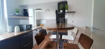 Küche/Küchenzeile in der Unterkunft govienna - Messe Wien Apartment