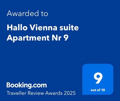Ein Zertifikat, Auszeichnung, Logo oder anderes Dokument, das in der Unterkunft Hallo Vienna suite Apartment Nr 9 ausgestellt ist