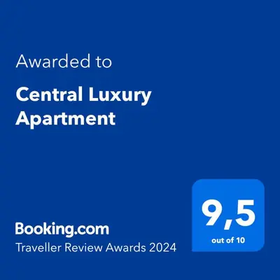 Ein Zertifikat, Auszeichnung, Logo oder anderes Dokument, das in der Unterkunft Central Luxury Apartment ausgestellt ist