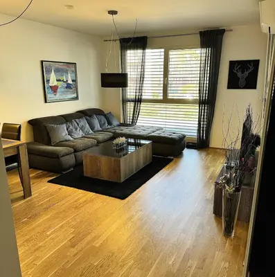 Ein Sitzbereich in der Unterkunft Brand New Apartment, Top Location-Near VIC/Danube
