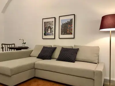 Ein Sitzbereich in der Unterkunft Apartments near Augarten