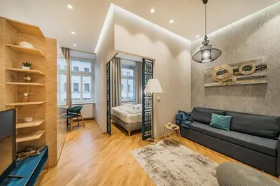 Ein Sitzbereich in der Unterkunft ZEUS Design Apartments - Reumannplatz