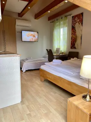 Ein Bett oder Betten in einem Zimmer der Unterkunft AJO Apartments - Alte Donau Lake or Garden View Balcony Studio - Self-Check-in