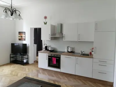 Küche/Küchenzeile in der Unterkunft Apartments near Yppenplatz & Brunnenmarkt
