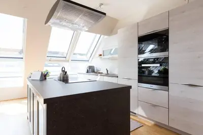 Küche/Küchenzeile in der Unterkunft Großes Penthouse #12 mit Terrasse und Aussicht