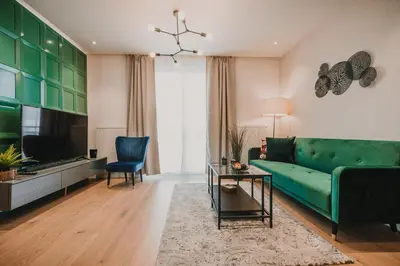 Ein Sitzbereich in der Unterkunft Zeus Design Apartments Prater
