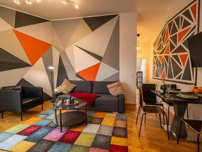 Ein Sitzbereich in der Unterkunft Bright Apartment Naschmarkt