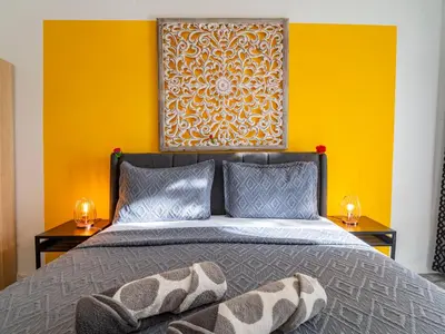 Ein Bett oder Betten in einem Zimmer der Unterkunft Stylish Apartment for 6 near Vienna International Centre Metro U1