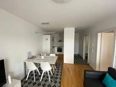 Küche/Küchenzeile in der Unterkunft Neubau Wohnung Stadlau