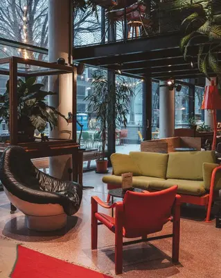 Ein Sitzbereich in der Unterkunft Superbude Wien Prater