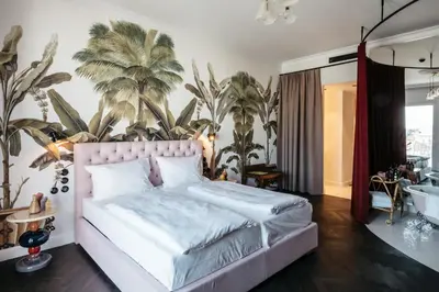 Ein Bett oder Betten in einem Zimmer der Unterkunft Superbude Wien Prater