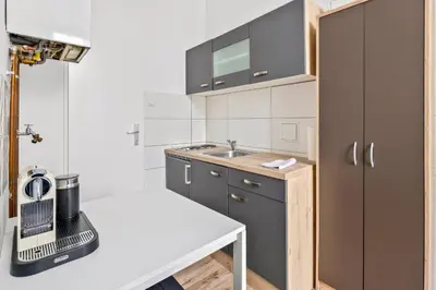 Küche/Küchenzeile in der Unterkunft Gemütliche Wohnung Wien Stadthalle