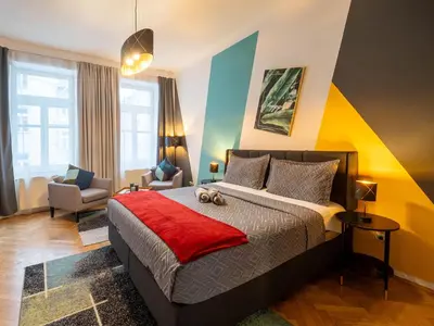 Ein Bett oder Betten in einem Zimmer der Unterkunft Classy Studio Naschmarkt