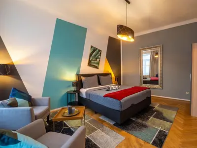 Ein Bett oder Betten in einem Zimmer der Unterkunft Classy Studio Naschmarkt