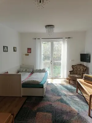 Ein Bett oder Betten in einem Zimmer der Unterkunft Gartenapartment Storchenblick