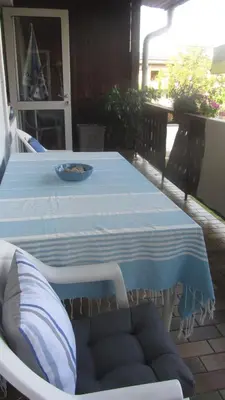 Ein Balkon oder eine Terrasse in der Unterkunft Appartement am Strand