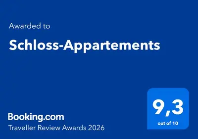 Ein Zertifikat, Auszeichnung, Logo oder anderes Dokument, das in der Unterkunft Schloss-Appartements ausgestellt ist