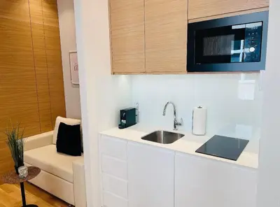 Küche/Küchenzeile in der Unterkunft ZEUS Design Apartment Erlach #62