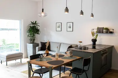Ein Sitzbereich in der Unterkunft Stilvolle Wohnung mit ruhig gelegenem Balkon