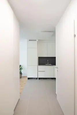 Küche/Küchenzeile in der Unterkunft Grüne und zentrale Ruhelage im Neubau mit Balkon