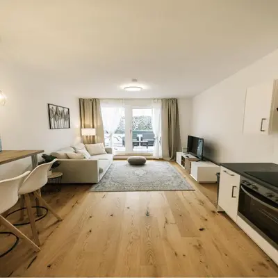 Ein Sitzbereich in der Unterkunft OrestaLiving - View of Vienna