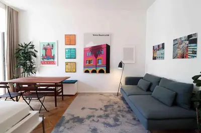 Ein Sitzbereich in der Unterkunft Smart Apt mit Balkon am Augarten park Nähe Zentrum