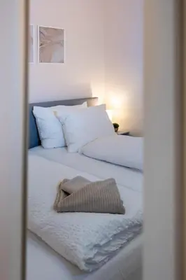 Ein Bett oder Betten in einem Zimmer der Unterkunft Charming Apartment near Prater